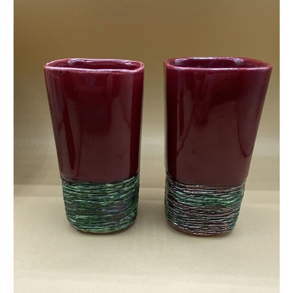 Mid Century Aborn California Pottery 5.5” Red Tree Bark Vase R-1 LOT 2 Matching - Picture 1 of 12